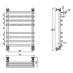 Полотенцесушитель водяной ДВИН F Primo 80/50 1&quot;-¾&quot;-½&quot; К1 полированный (4627086032815)