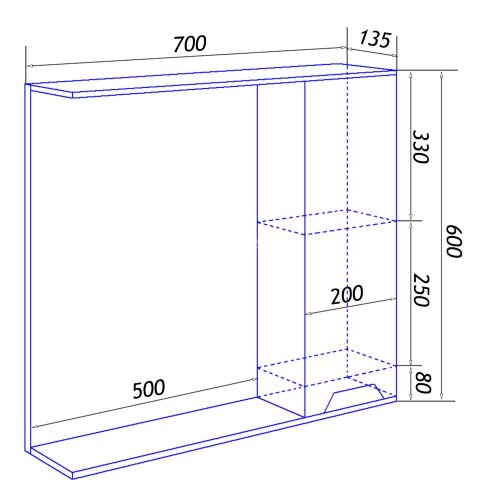 Зеркало-шкаф Loranto Florena 70 700х135х600 правый, светлый бетон (CS00086985)