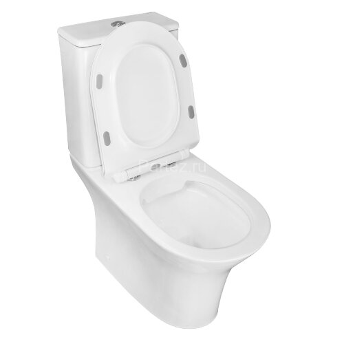 Унитаз-компакт Azario FRETTA ROUND 650х340х770 напольный, безободковый, со смывным механизмом Geberi