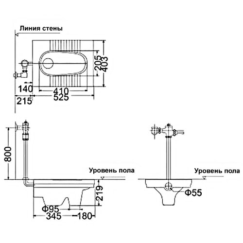 Унитаз напольный "Чаша Генуя" Creo Ceramique 525х405х220 мм, с гидрозатвором (SQ9100)