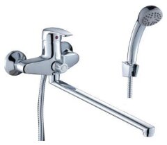 Смеситель одноручный (40мм) для ванны, с плоским изливом 350мм, дивертор с к.п., хром