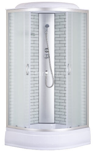 Душевая кабина Loranto 100х100х215 поддон 25 см, белый кирпичный узор, стекло 4 мм, профиль хром (CS-6610-25FW 100)