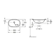 Раковина Villeroy&Boch O.NOVO 530х320, встраиваемая снизу, цвет альпийский белый (41625001)