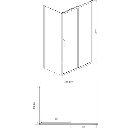 Душевое ограждение AZARIO 1200х800х2000,БЕЗ ПОДДОНА, прозрачное стекло 6 мм, открывание направо, цвет профиля черный (AZ-ND1131-R 1200 BLACK)