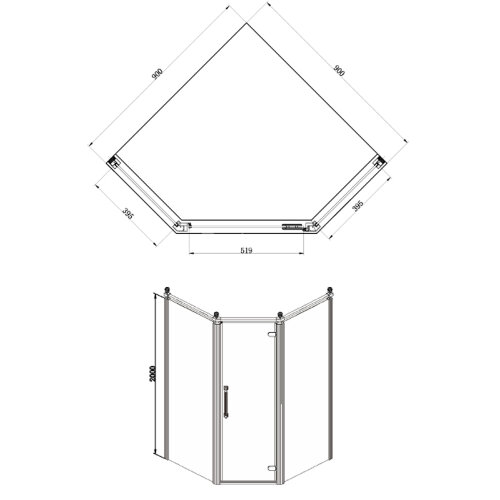 Душевое ограждение Azario ONTARIO 900х900х2000, без поддона, прозрачное стекло 8 мм, цвет профиля золото (AZ-NBB3231 900 GOLD)