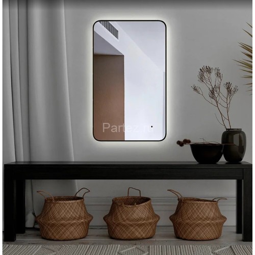 Зеркало AZARIO INCANTO 600х1000 бесконтактный сенсорный выключатель, подсветка с диммером, цвет черн