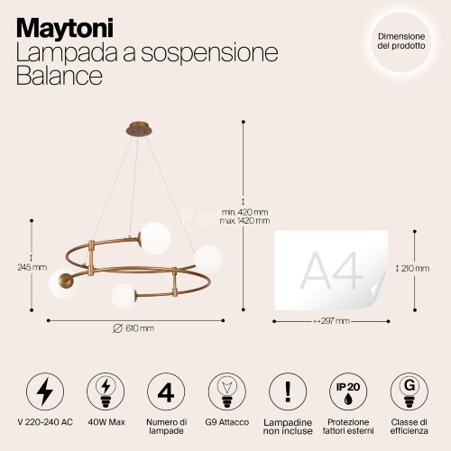 Подвесная люстра Maytoni MOD317PL-04G