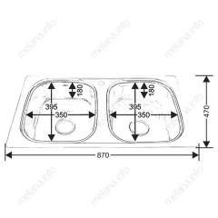 Мойка 8747S MELANA 0,6/180 2-я чаша врезная прямоугольная с сифоном (199  t *8)