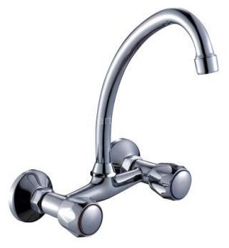 Смеситель двуручный для кухни, настенный с верхним изливом, хром