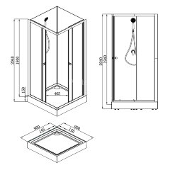 Душевая кабина Loranto NEO 90x90x(190+15) c низким поддоном 15см, прозрачное закаленное стекло 5 мм,задние стеклянные стенки белые, профиль черный-мат