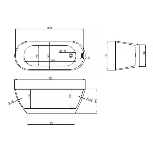 Ванна акриловая AZARIO BELLAGO 1700х700х600 отдельностоящая  (AZ-М722)
