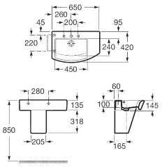 Z HALL Раковина 650х420х135 мм подвесная и накладная, отв. п/смесит.
