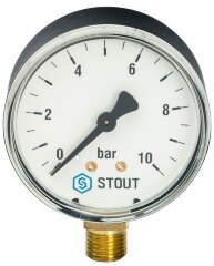 Манометр рад. D63 мм 10 бар 1/4&quot; STOUT