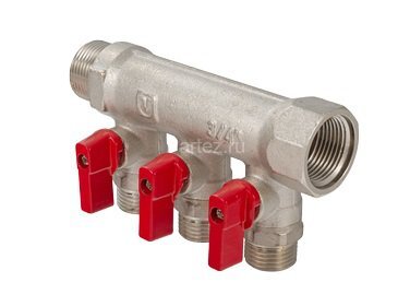 Коллектор с отсекающими кранами 1"х3х1/2" VALTEC