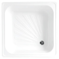 Поддон Loranto стальной, квадратный 90х90х15 толщина стали 0,9 мм, отверстие для слива 5 см, белый (LG900B)