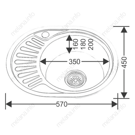 Мойка 5745 U MELANA 0,8/180 врезная овальная с сифоном (125 t *15)