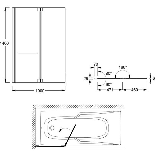 Шторка для ванны распашная Jacob Delafon ADEQUATION 100х140 цвет профиля хром (E4931-GA)