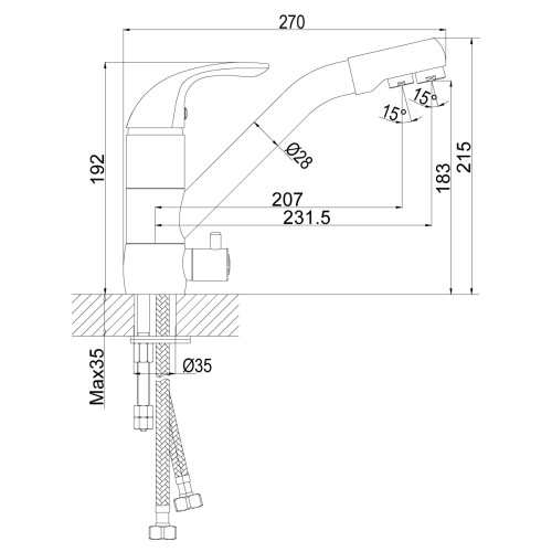 Смеситель Rossinka Z40-24 для кухни с подключением к фильтру с питьевой водой
