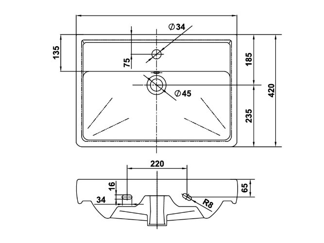 Раковина накладная Керамин Бергамо 60 600х420х170 мебельная с отверстием, крепление в комплекте, бел