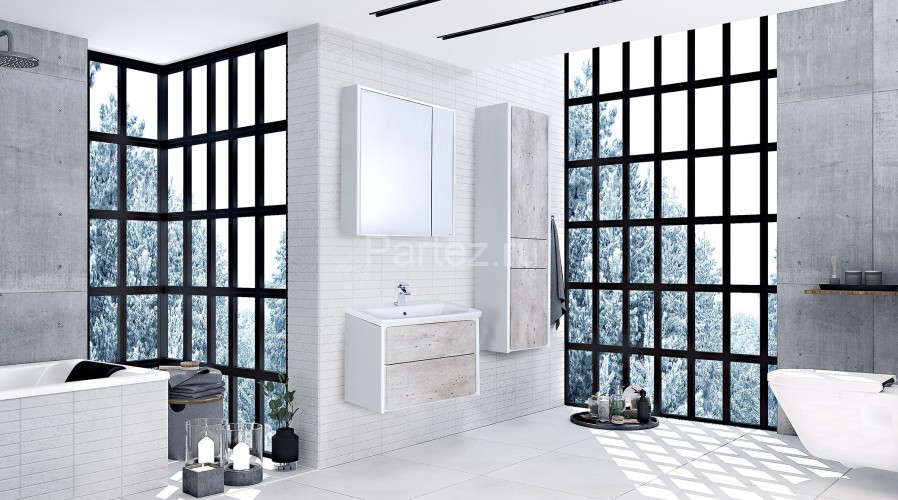 Тумба под раковину Roca Ronda 70, с компактным сифоном, ящики с доводчиками, бетон/белый (Z.RU93.0.3