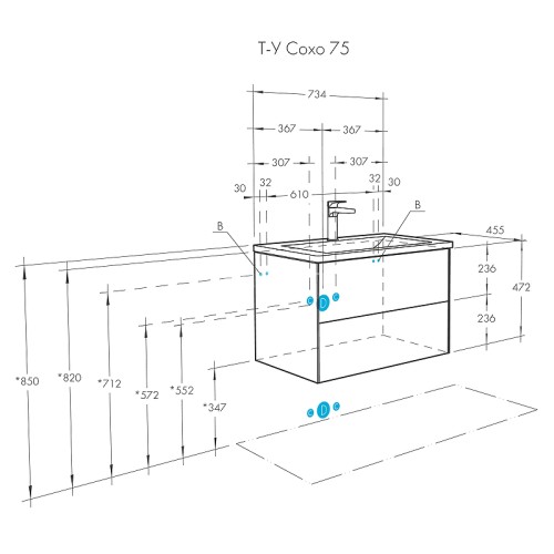Тумба под раковину Aquaton Сохо 75 подвесная, цвет белый глянцевый (1A258101AJ010)