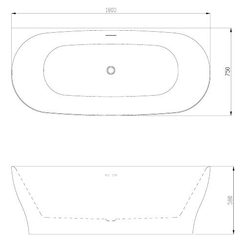Ванна акриловая Azario OLEAN 1800x750x580 пристенная, в комплекте с сифоном и металлической рамой (O