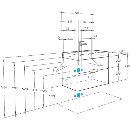 Тумба под раковину AQUATON Оливия 70 подвесная Грей/Дуб Ойстер (1A254301OLUG0)