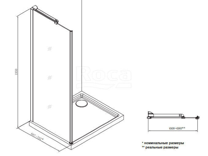 Душевое ограждение Roca Metropolis боковая часть 700х1950 прозрачное стекло, профиль хром (MP3507012M)