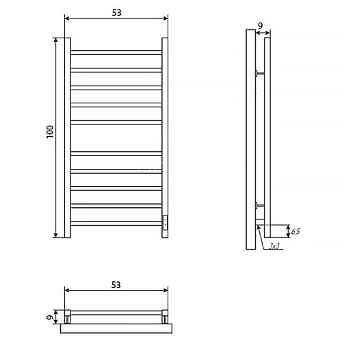 Полотенцесушитель электрический ДВИН L plaza neo 100/50 К диммер, квадрат, полированный (46567591791
