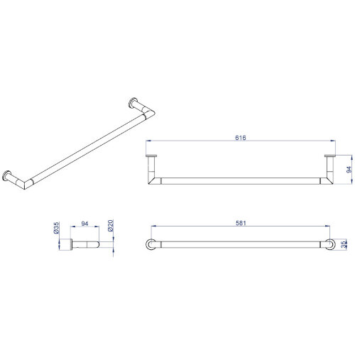Полотенцедержатель AZARIO FORNY трубчатый одинарный 60 см, хром (AZ-88301)