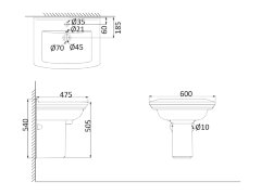 Раковина на одной ножке Creo Ceramique ORLEANS 600х475х870, белая (OR3000+OR3010)