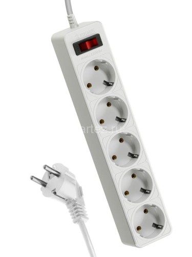 Удлинитель с сетевым фильтром 5х5м с заземл. 10А IP20 2.2кВт ПВС 3х0.75 с выкл. с индикатором сети б