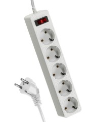 Удлинитель с сетевым фильтром 5х5м с заземл. 10А IP20 2.2кВт ПВС 3х0.75 с выкл. с индикатором сети б