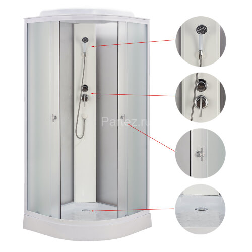 Душевая кабина Loranto 90x90x215 поддон 13 см, 4 мм матовое стекло, профиль и задняя стенка белого цвета (CS-981ТМ/W)