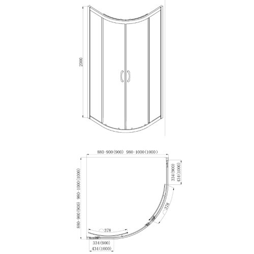 Душевое ограждение Azario MILTON 900х900х2000, БЕЗ ПОДДОНА, полукруглое, матовое стекло 6 мм, цвет профиля серебро (AZ-ND2142 900 FOG)