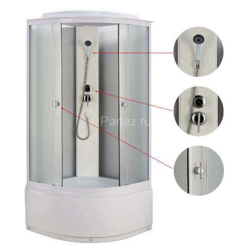 Душевая кабина Loranto 90x90x215 поддон 40 см, 4 мм матовое стекло, профиль и задняя стенка белого цвета (CS-986ТМ/W)