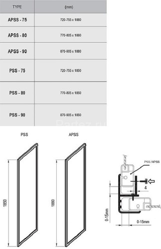Душевая стенка Ravak Supernova PSS-90 профиль Белый стекло Transparent (94070100Z1)