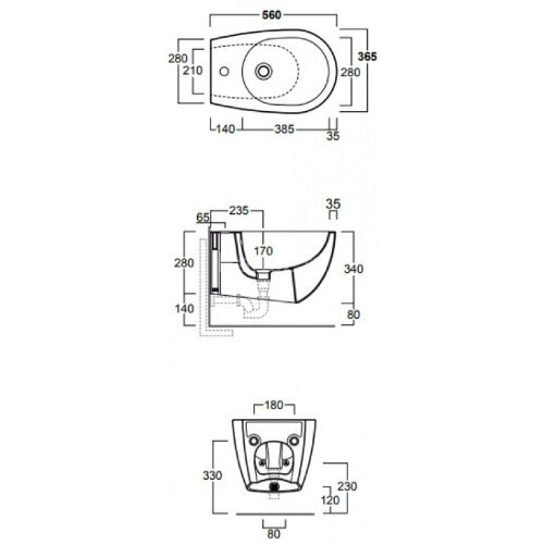 Биде подвесное Simas Vignoni 365х560х340 с 1 отверстием под смеситель, с креплением F85, цвет белый