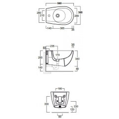 Биде подвесное Simas Vignoni 365х560х340 с 1 отверстием под смеситель, с креплением F85, цвет белый 