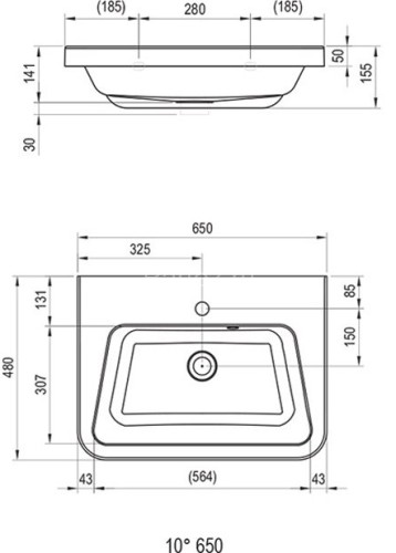 Раковина Ravak 65, белая (XJI01165000)