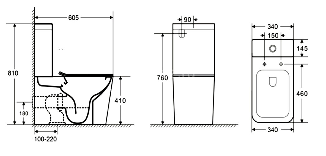 Унитаз-компакт Azario Quadro 605x340x810 напольный, безободковый с сидением микролифт и арматурой, б
