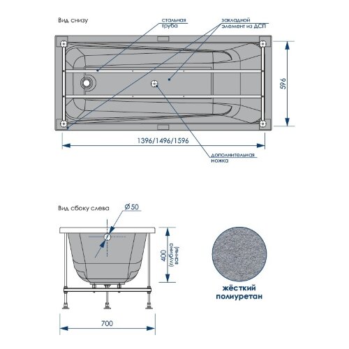Ванна акриловая Loranto CALGARY 1600х700