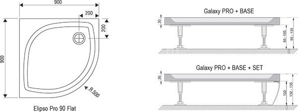 Душевой поддон Ravak ELIPSO PRO-90 Flat белый