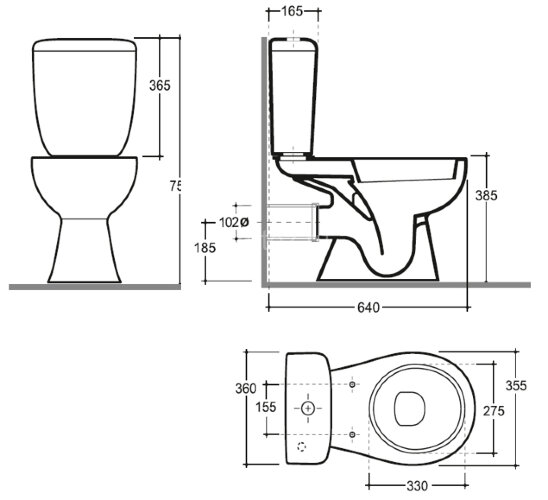 Унитаз-компакт Керамин Позитано ЖС Инкоэр 750х640х360 напольный, с жестким сиденьем, с двухрежимной
