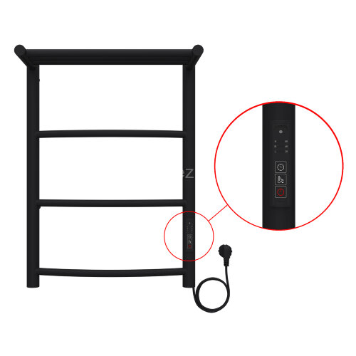 Полотенцесушитель электрический AZARIO VERONA 400/600 3 секции, с полкой, диммер справа, черный (AZ0