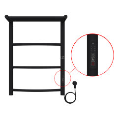 Полотенцесушитель электрический AZARIO VERONA 400/600 3 секции, с полкой, диммер справа, черный (AZ0