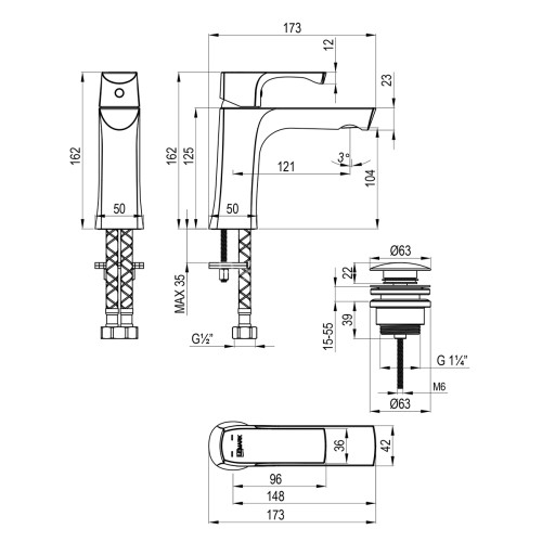 Смеситель Lemark Ursus LM7206BG для раковины монолитный
