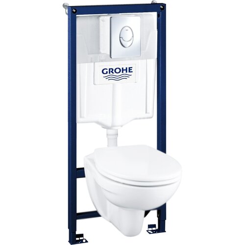 Комплект унитаза с инсталляцией Grohe Solido Perfect с кнопкой смыва Хром и сиденьем Микролифт (3919