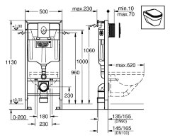 Комплект унитаза с инсталляцией Grohe Solido Perfect с кнопкой смыва Хром и сиденьем Микролифт (3919