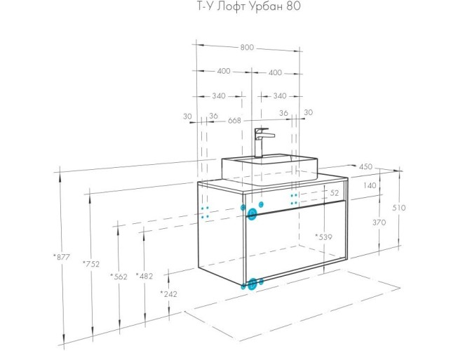 Тумба под раковину AQUATON Лофт Урбан 80 см, дуб орегон/серый графит (1A247601LQX60)